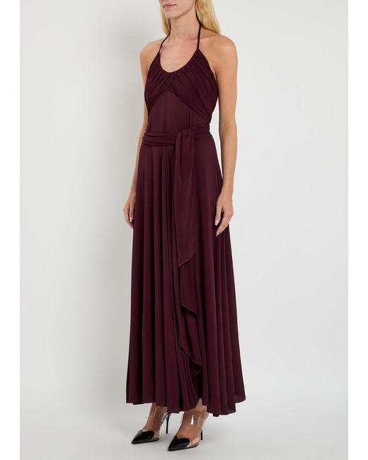 Alaïa Purple Draped Stretch-Mesh Maxi Dress