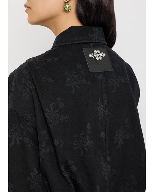 Simone Rocha Black Crystal-Embellished Denim Jacket
