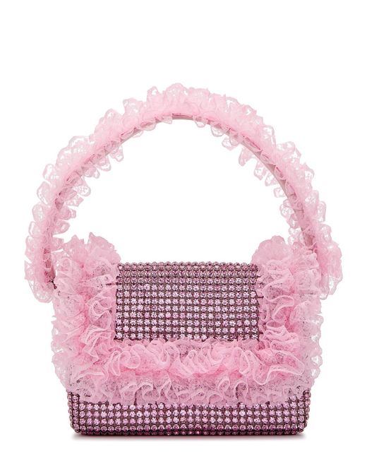 Self-Portrait Pink X Christopher Kane Lace And Crystal-Embellished Top Handle Bag