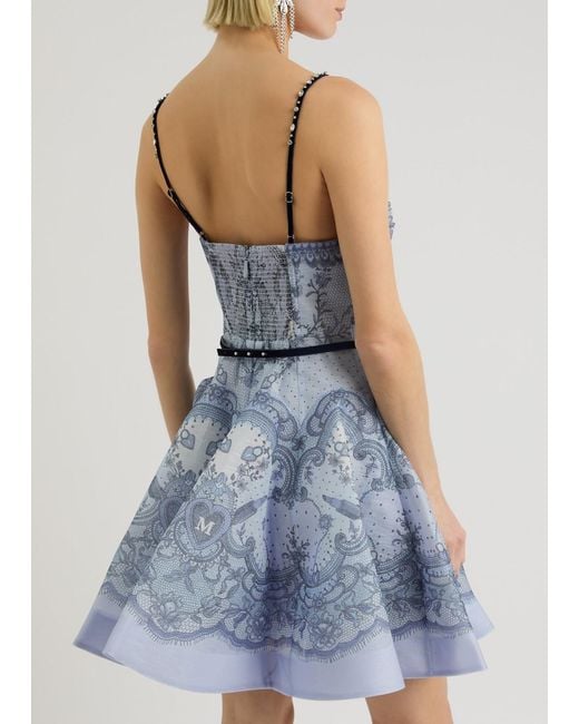 Zimmermann Crush Printed Linen-Blend Mini Dress in Blue | Lyst