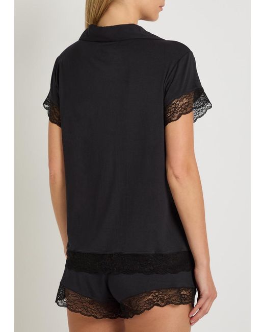 Eberjey Black Malou Lace-Trim Jersey Pyjama Set