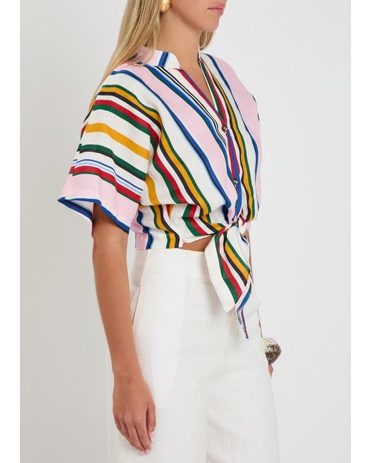Cala De La Cruz Multicolor Leroy Striped Cropped Linen Top