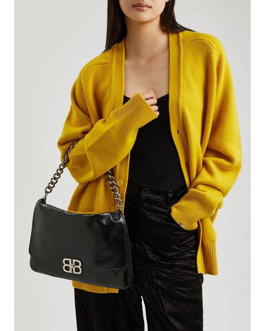 Balenciaga Black Soft Flap Leather Shoulder Bag