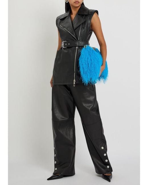Sportmax Black Barrel-Leg Leather Trousers