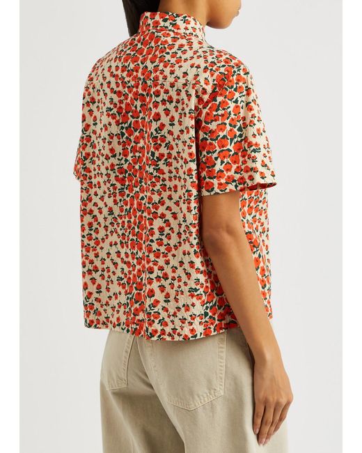YMC Orange Vegas Floral-Print Cotton Shirt