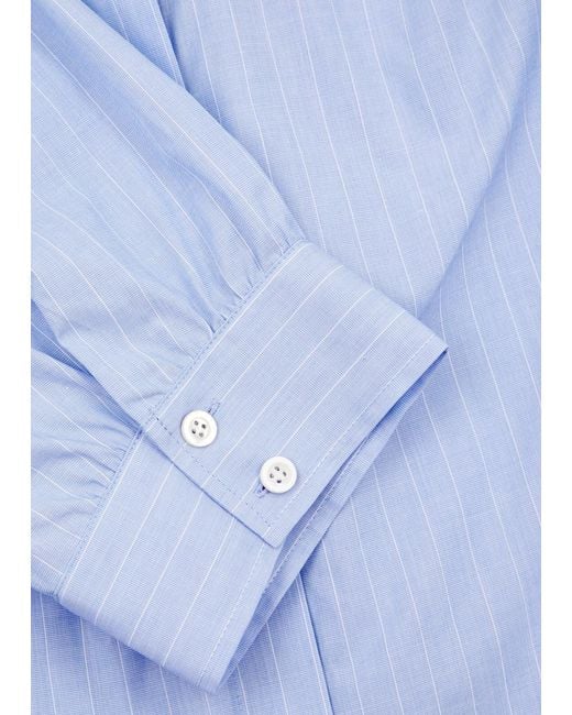 FRAME Blue Striped Puff-Sleeve Cotton Shirt