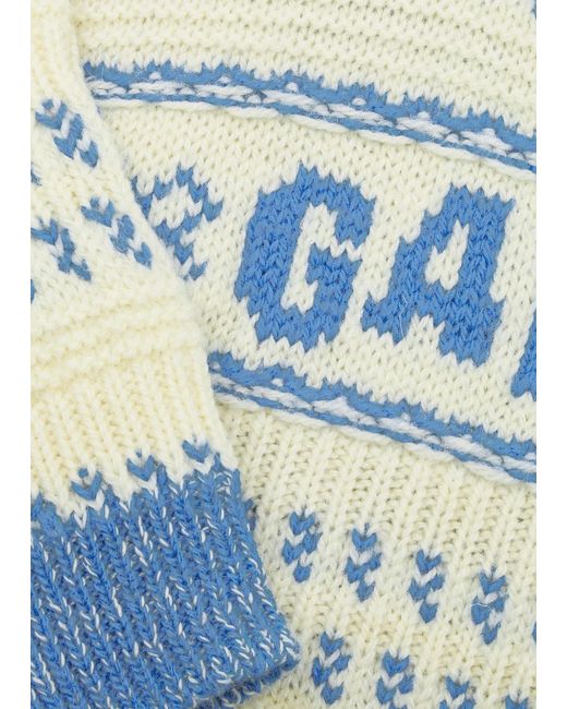 Ganni Blue Logo-Intarsia Wool Jumper