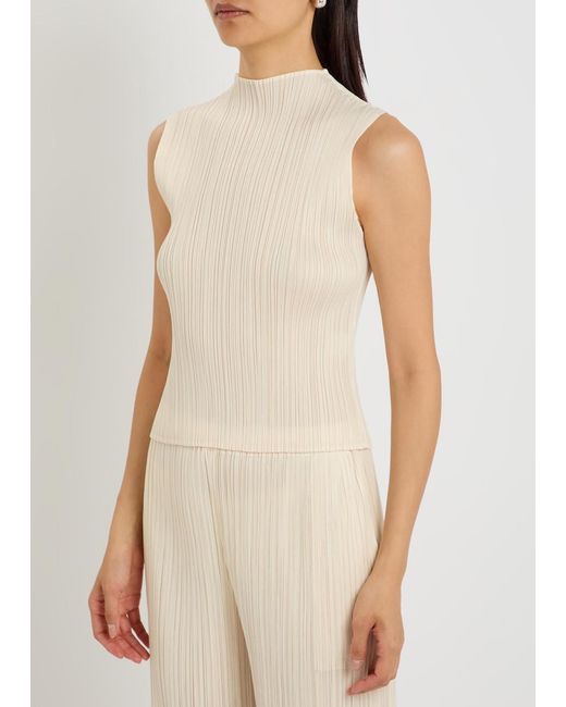 Pleats Please Issey Miyake Natural Pleated Woven Top