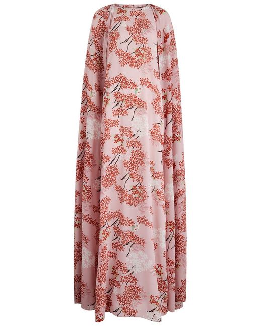 BERNADETTE Red Minnie Floral-Print Chiffon Gown