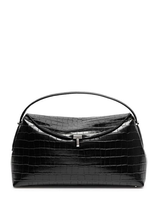 Totême  Black T-Lock Crocodile-Effect Leather Top Handle Bag