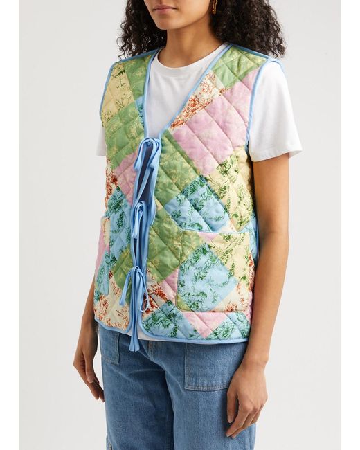 Kitri Green Gladys Reversible Quilted Printed Gilet