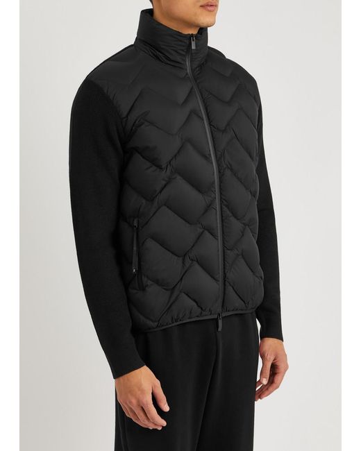 Moncler Black Quilted Shell And Ribbed-knit Cardigan for men