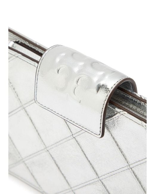 Tory Burch White Fleming Mini Metallic Leather Wallet-On-Chain