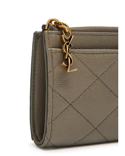 Saint Laurent Gray Quilted Pebbled Leather Card Holder