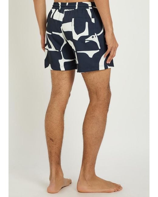 Raith Blue Massira Patterned Woven Swim Shorts for men