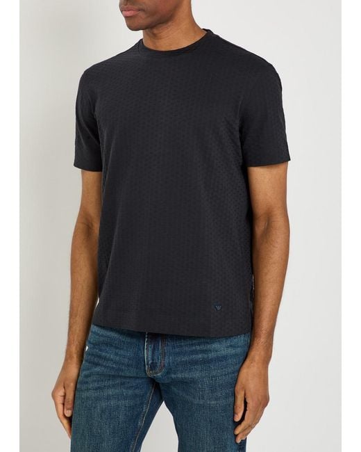 Emporio Armani Black Jacquard Logo-Embroidered Cotton T-Shirt for men