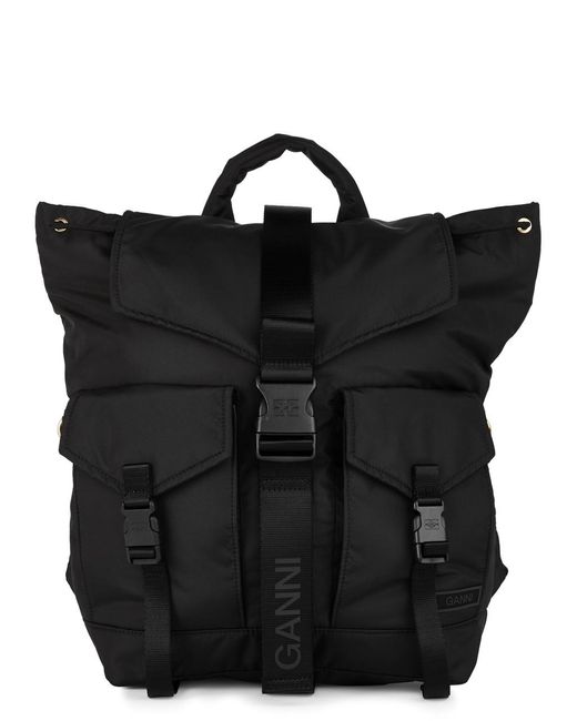 Ganni Black Logo Nylon Backpack