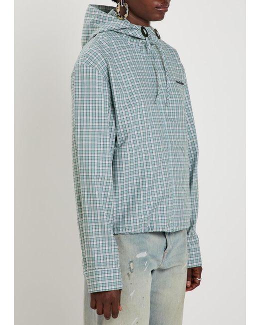 Acne Blue Plaid Hooded Cotton Jacket
