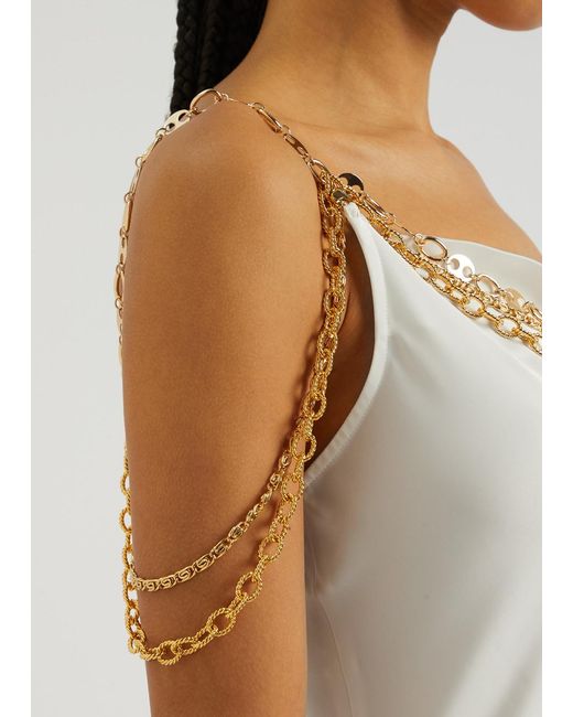 Rabanne White Chain-Embellished Satin Midi Slip Dress