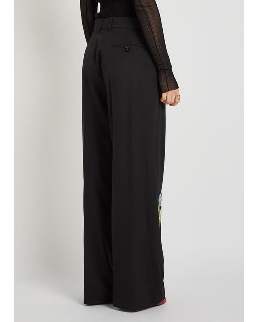 Stella McCartney Black Floral-Embroidered Straight-Leg Trousers