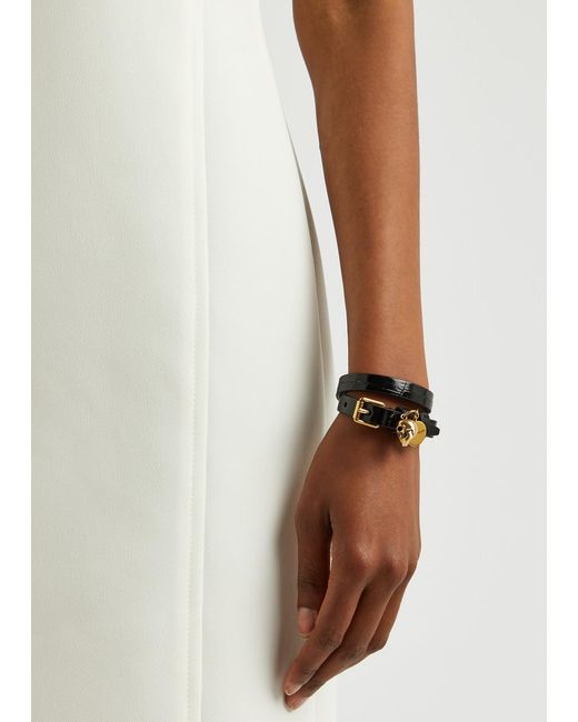 Alexander McQueen Black Double Wrap Leather Bracelet