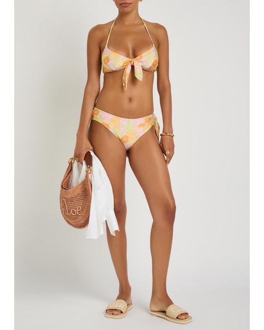Chloé Metallic Floral-Print Halterneck Bikini Top