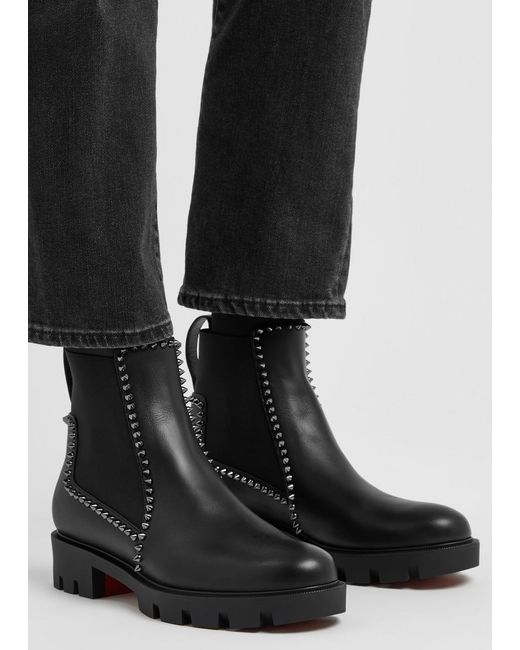 Christian Louboutin Black Out Lina Spike Leather Ankle Boots