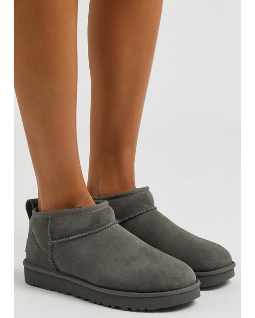 Ugg Gray Classic Ultra Mini Suede Ankle Boots
