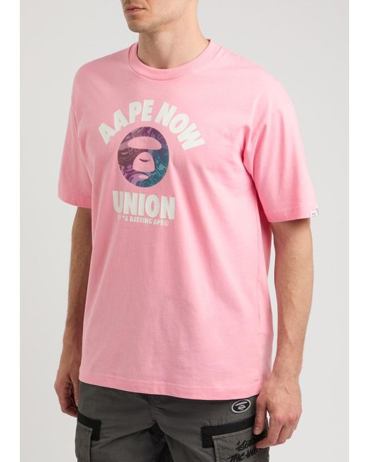 Aape Pink Logo-Print Cotton T-Shirt for men