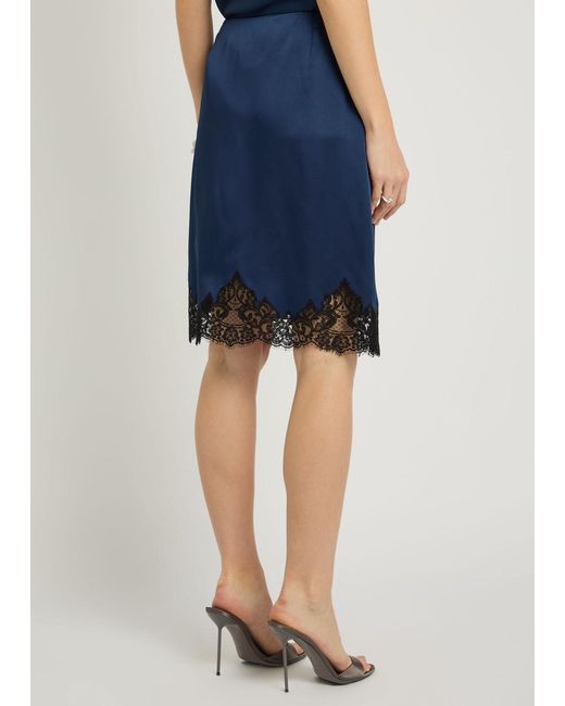 Stella McCartney Blue Iconic Lace-Trimmed Satin Knee-Length Wrap Skirt