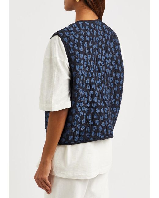 YMC Blue Jackie Floral-print Quilted Gilet