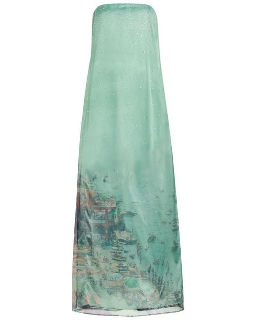 Staud Green Amara Printed Embellished Organza Maxi Dress