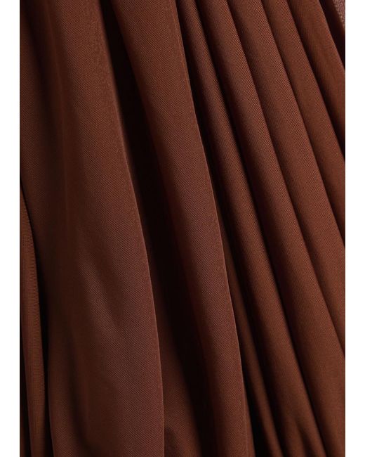 Ronny Kobo Brown Blythe Gathered Stretch-Mesh Midi Dress