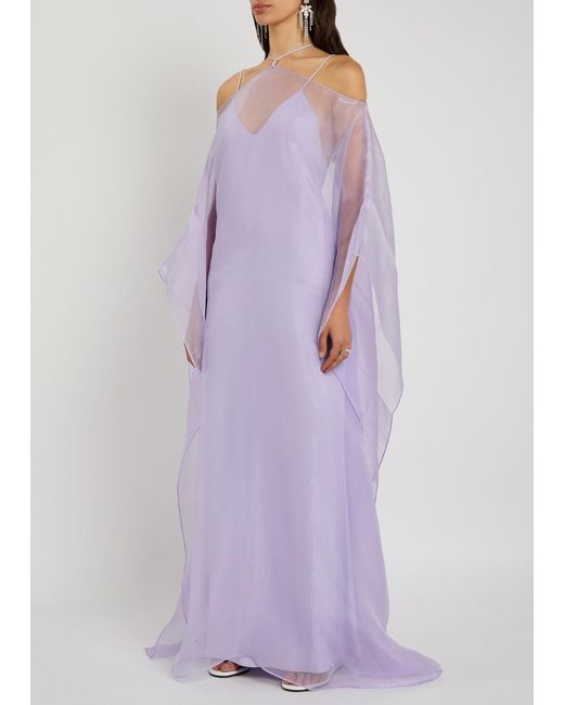 ‎Taller Marmo Purple Sza Sza Kaftan Spirito Chiffon And Tulle Maxi Kaftan Dress