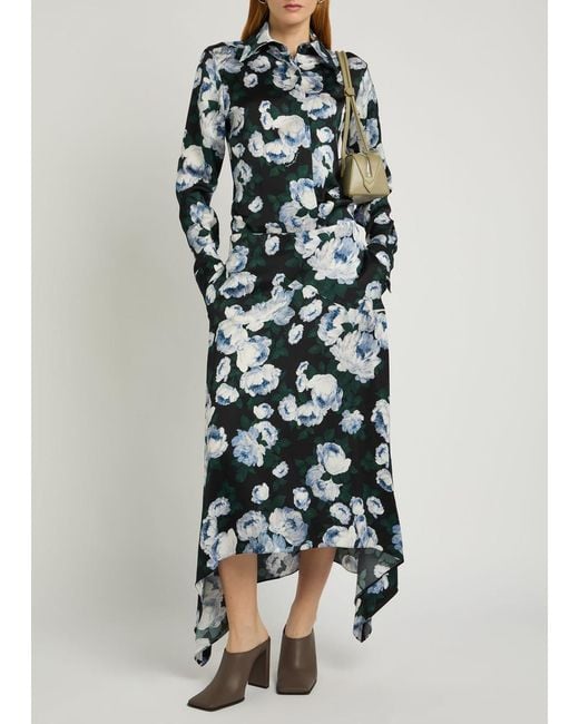 Stella McCartney Green Bunch Of Roses Floral-Print Satin Shirt