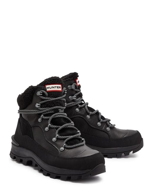 Hunter Black Explorer Panelled Leather Hiking Boots