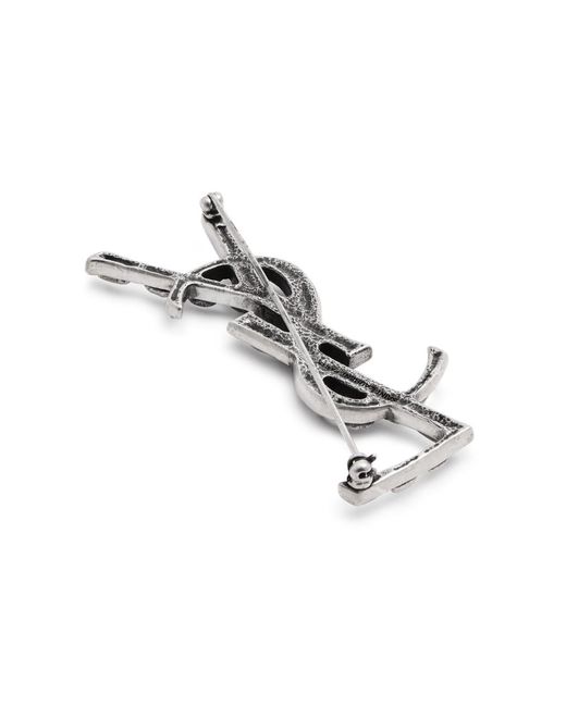 Saint Laurent White Opyum Logo Brooch