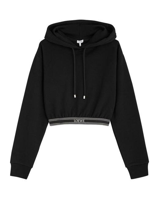 Loewe Black Logo Cropped Hooded Cotton Sweatshirt