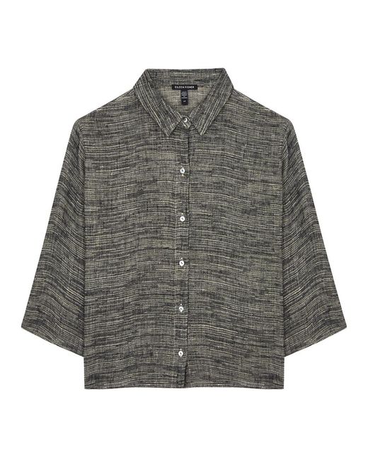 Eileen Fisher Gray Jacquard Linen-Blend Shirt