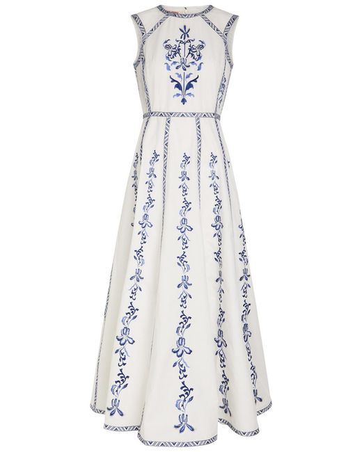Emporio Sirenuse White Clodette Embroidered Cotton-Poplin Midi Dress