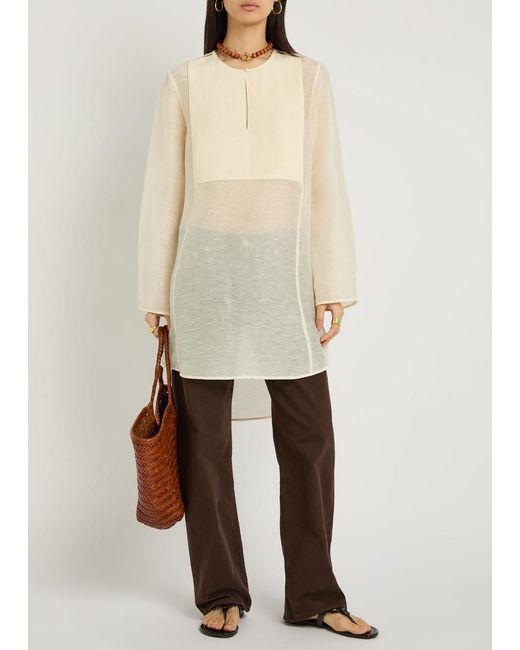 Tory Burch Natural Pintucked Linen And Silk-Blend Tunic