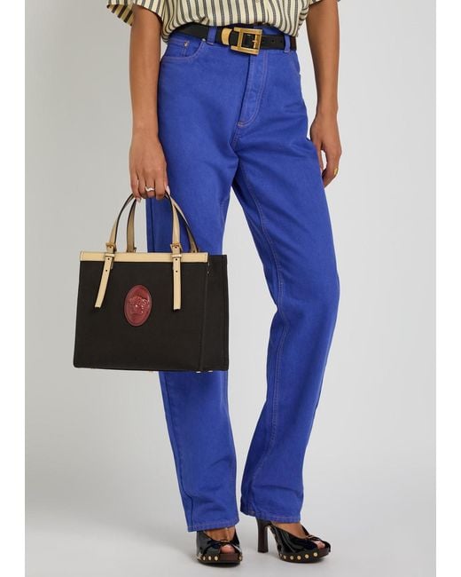 Versace Black Medium Logo-Appliquéd Leather And Canvas Tote