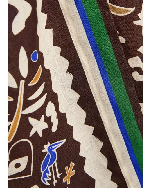 ALÉMAIS White Maroc Printed Linen Midi Wrap Skirt