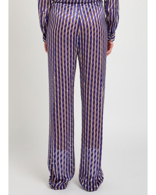 Dries Van Noten Purple Pachas Striped Straight-Leg Devoré Trousers
