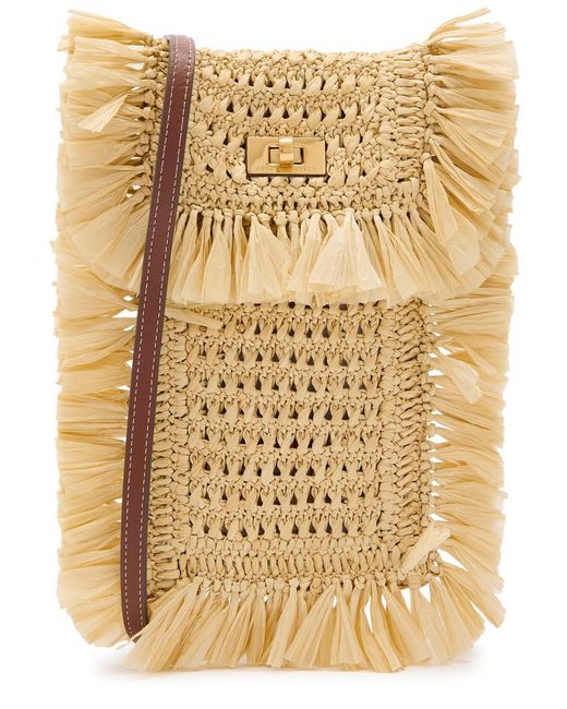 Anya Hindmarch Natural Fringed Raffia And Leather Cross-Body Phone Pouch
