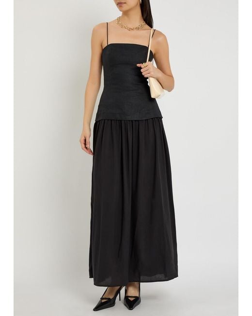 Faithfull The Brand Black Lenise Linen And Jersey Maxi Dress