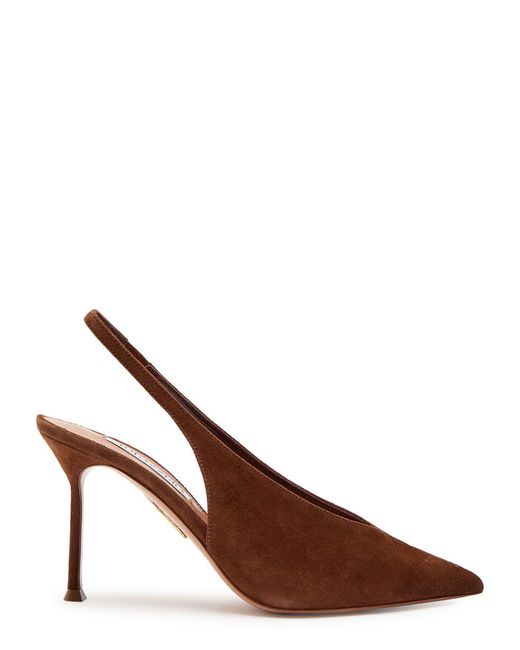 Aquazzura Brown Voltaire 85 Suede Slingback Pumps