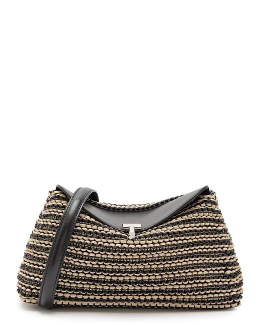 Totême Black T-Lock Woven Leather Clutch