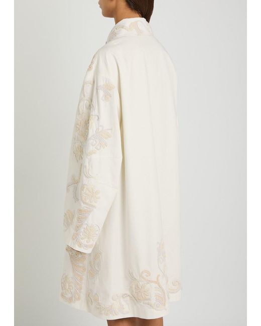 Dries Van Noten Natural Rondero Floral-Appliquéd Cotton Coat