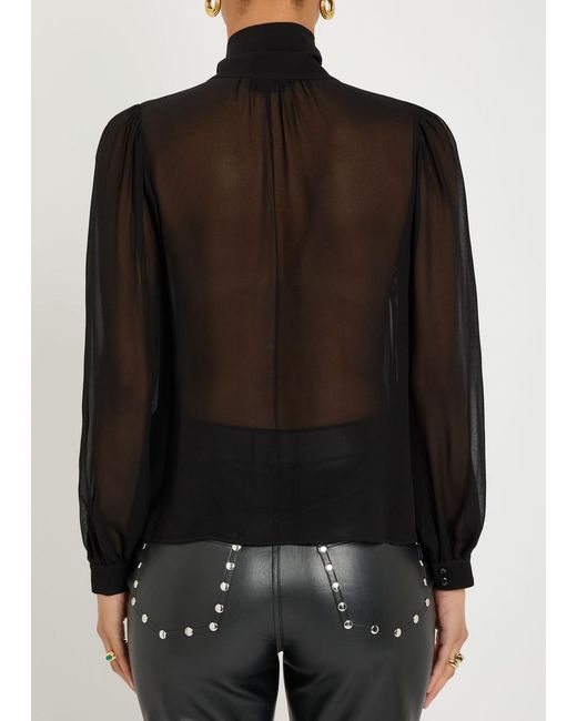 Alice + Olivia Black Brentley Semi-Sheer Chiffon Blouse